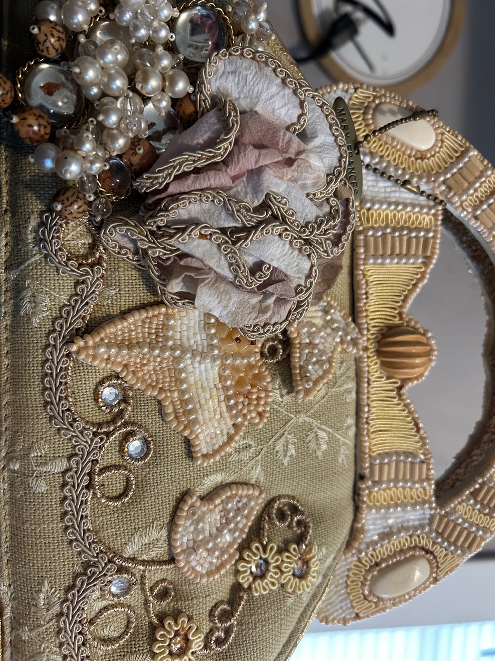 Mary Frances Gold Beaded Floral Top-Handle Evening Bag - Picture 9 of 9